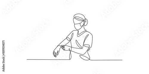 Continuous line drawing of a medical professional in a mask focusing on hand hygiene