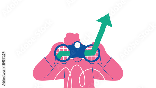 Person looking through binoculars with green arrow indicating growth