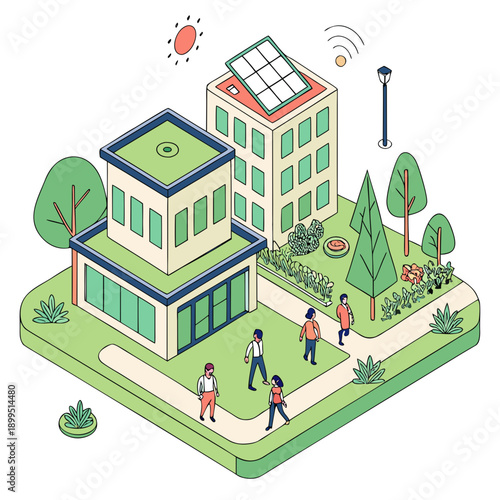 Sustainable urban housing complex with green energy and community focus