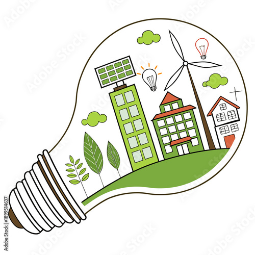 Illustration of sustainable energy and eco-friendly practices within a lightbulb