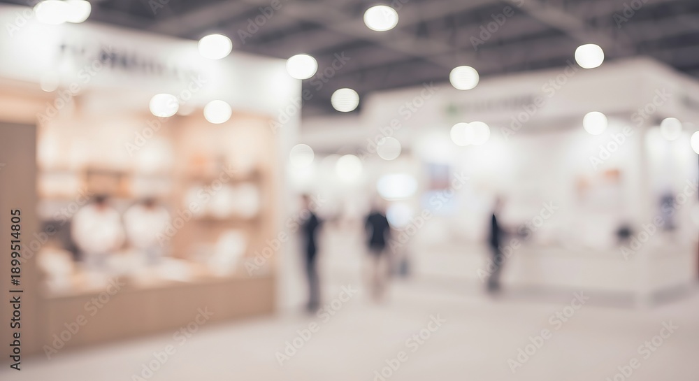 Fototapeta premium Out of focus vibrant tradeshow atmosphere with modern interior and serene event background ambiance.