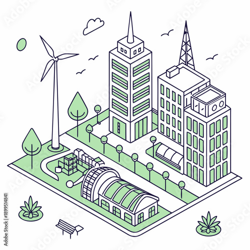Sustainable cityscape integrating renewable energy and green architecture