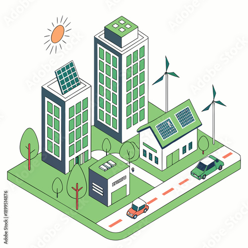 Sustainable urban development with renewable energy sources in a modern city
