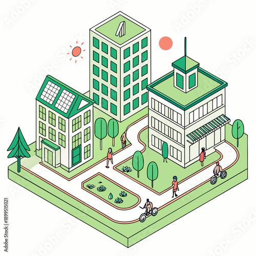 Isometric illustration of a modern urban residential and commercial complex