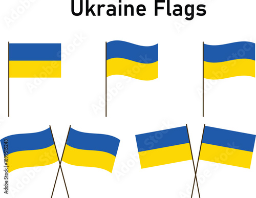Ukraine flag set. Ukraina map on a transparent background. Waving Glorious Ukraine Flag. National symbol. Square, round and heart shape