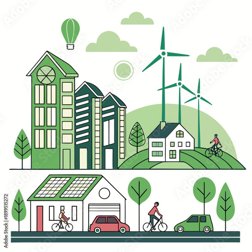 Sustainable urban living with eco-friendly infrastructure and renewable energy sources