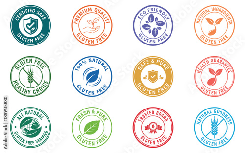 Set of Colorful Organic Food and Eco Friendly Product Badges for Labels and Packaging Design