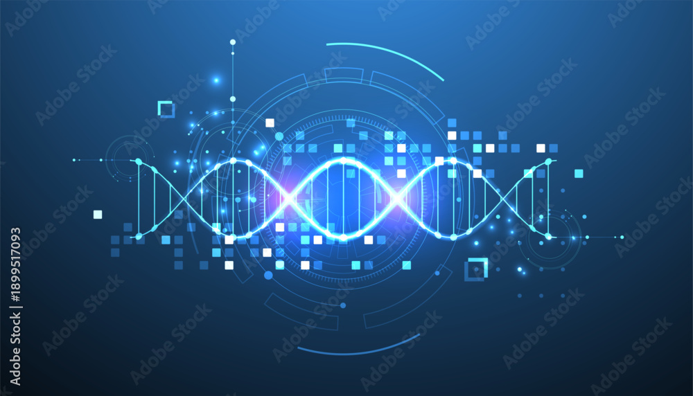 Obraz premium Scientific and technological background. Image of dna molecule with technological elements.