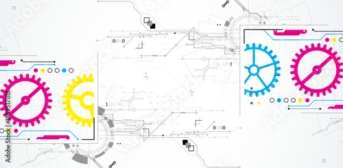 Abstract ART technological background with various elements. CMYK concept. Vector