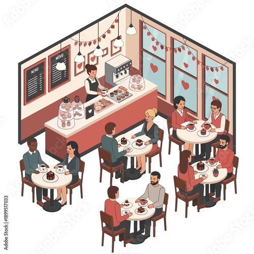 Cozy restaurant interior with customers dining and staff serving.