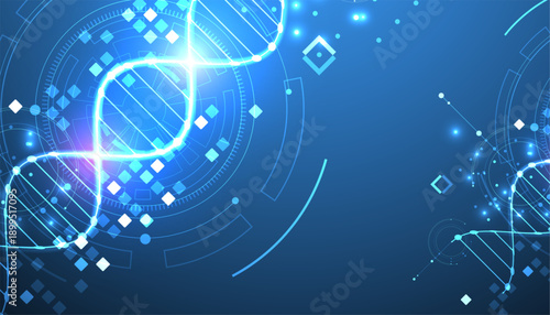Scientific and technological background. Image of dna molecule with technological elements.