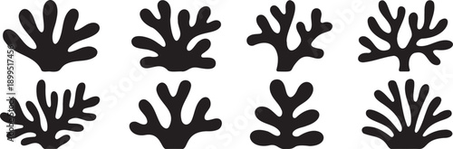 leaf and branch icons pattern black, botanical nature symbols isolated, organic plant graphic elements