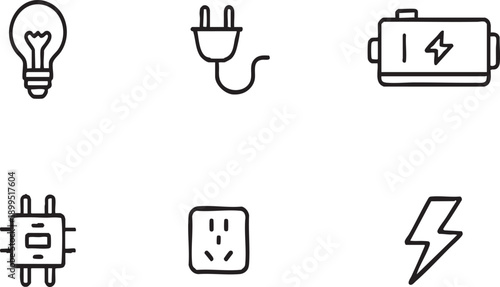 Energy Electricity and Power Supply Linear Icon Set