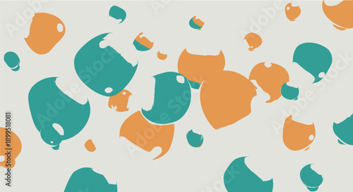 Vibrant orange and teal abstract shapes floating on light gray background