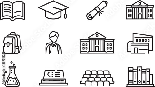 Higher Education and University Linear Outline Icons Set