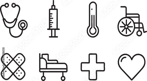 Medical Care and Hospital Healthcare Line Icon Set