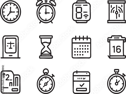 Minimal Time and Calendar Linear Outline Icon Set