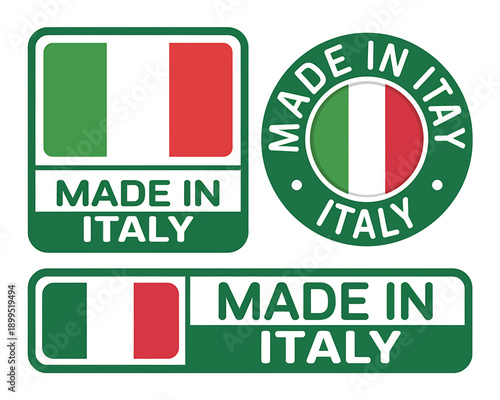 Made in Italy labels with Italian flag on white background