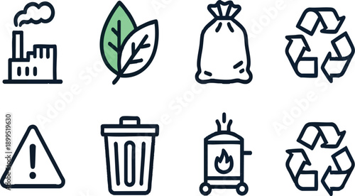 Pollution and Waste Management Linear Web Icon Set