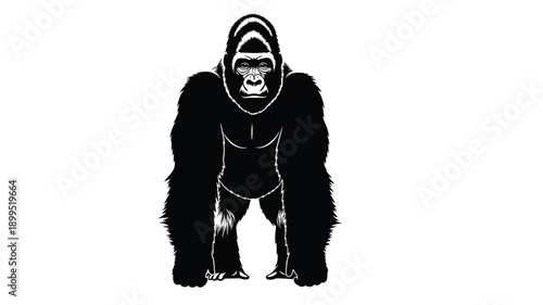 a striking gorilla figure presented in a bold black and white silhouette