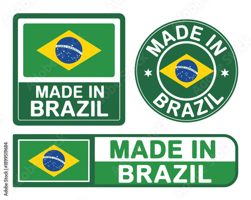 Made in Brazil country flag stamps and labels set