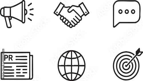 Public Relations and Communication Linear Icon Set