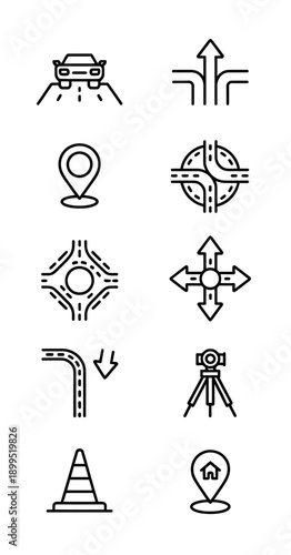 Collection of navigation and transportation icons on white background