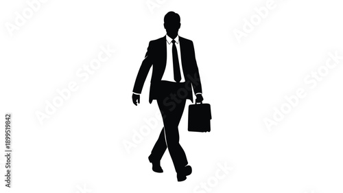 a man in a suit and tie walking with a briefcase silhouette