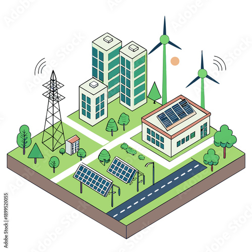 Sustainable city with renewable energy sources and eco-friendly infrastructure