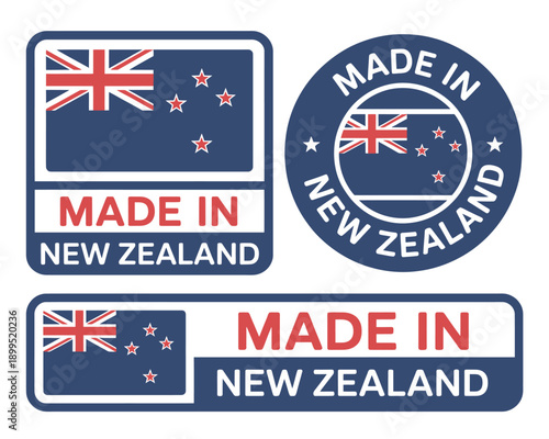Made in New Zealand country flag stamps and labels set