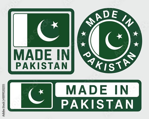 Made in Pakistan green and white country flag stamps and labels