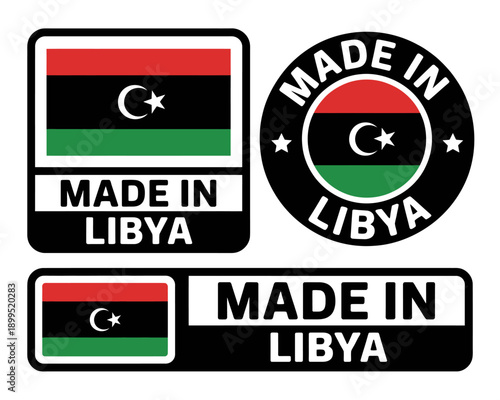 Made in Libya stickers with flag of Libya  various shapes and designs