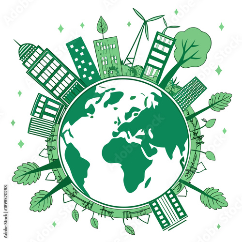 Sustainable future through global renewable energy and eco-friendly practices.