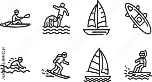 Water Sports and Summer Activities Linear Icon Set