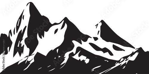 Stylized Silhouette of Jagged Mountain Peaks in Black and White.