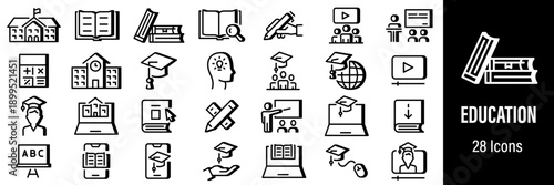 Education system and online learning icons collection