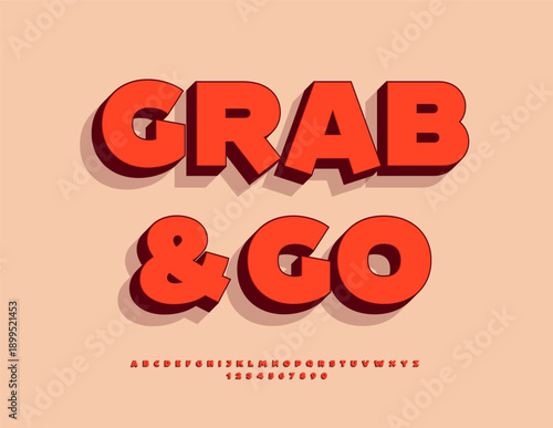 Vector Marketing flyer Grab and Go. Fashion Red Font. Creative Alphabet Letters and Numbers set