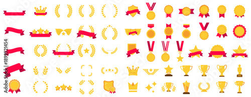Awards and achievements flat vector set
