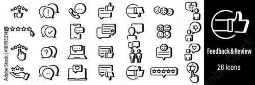 Collecting customer feedback and review web icons set