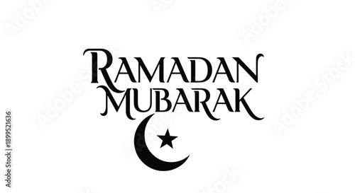 Ramadan mubarak greeting with crescent moon and star silhouette