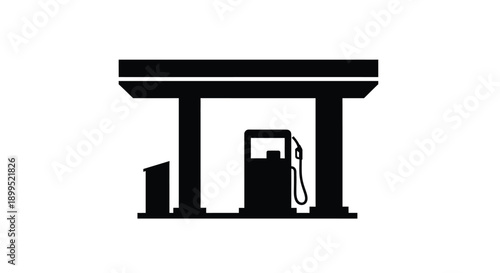 Gas station graphic with a pump depicted in stark black silhouette
