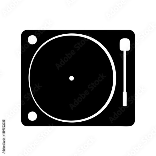 Black and white vector silhouette illustration of an old fashioned turntable