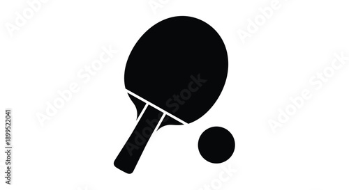 Black silhouette of a ping pong paddle and ball