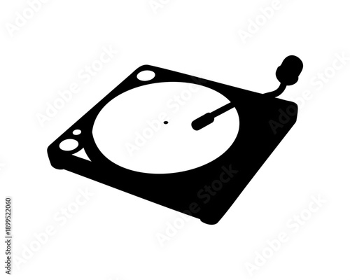 Vinyl Record Player Silhouette on White Background, Representing Music and Sound