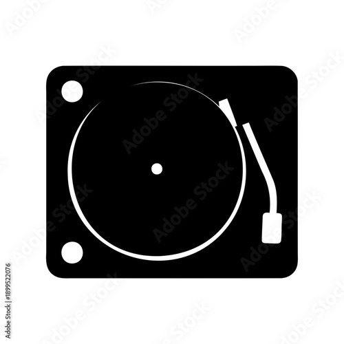 Minimalist black and white design of a classic vinyl record player