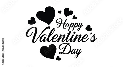 Happy valentine s day greeting with black heart shapes a lovely silhouette
