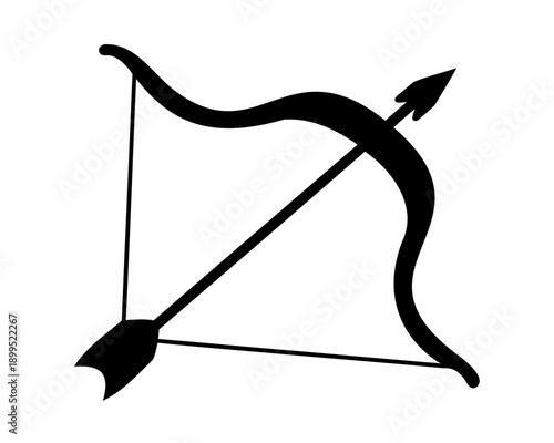Stylized Black Silhouette of a Bow and Arrow on a White Background