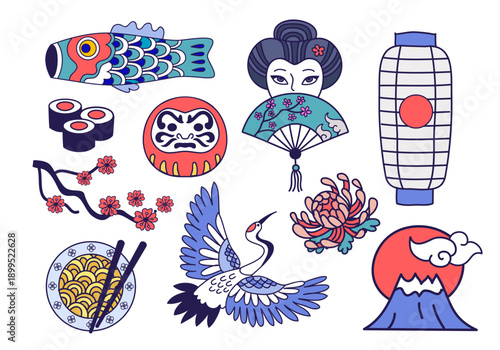 big set of vector hand drawn japanese  icons