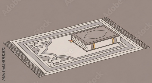 3D Book on Decorative Carpet Isometric Illustration