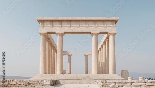 Ancient Temple Ruins Stand Tall Under a Clear Sky at a Historic Site in Greece